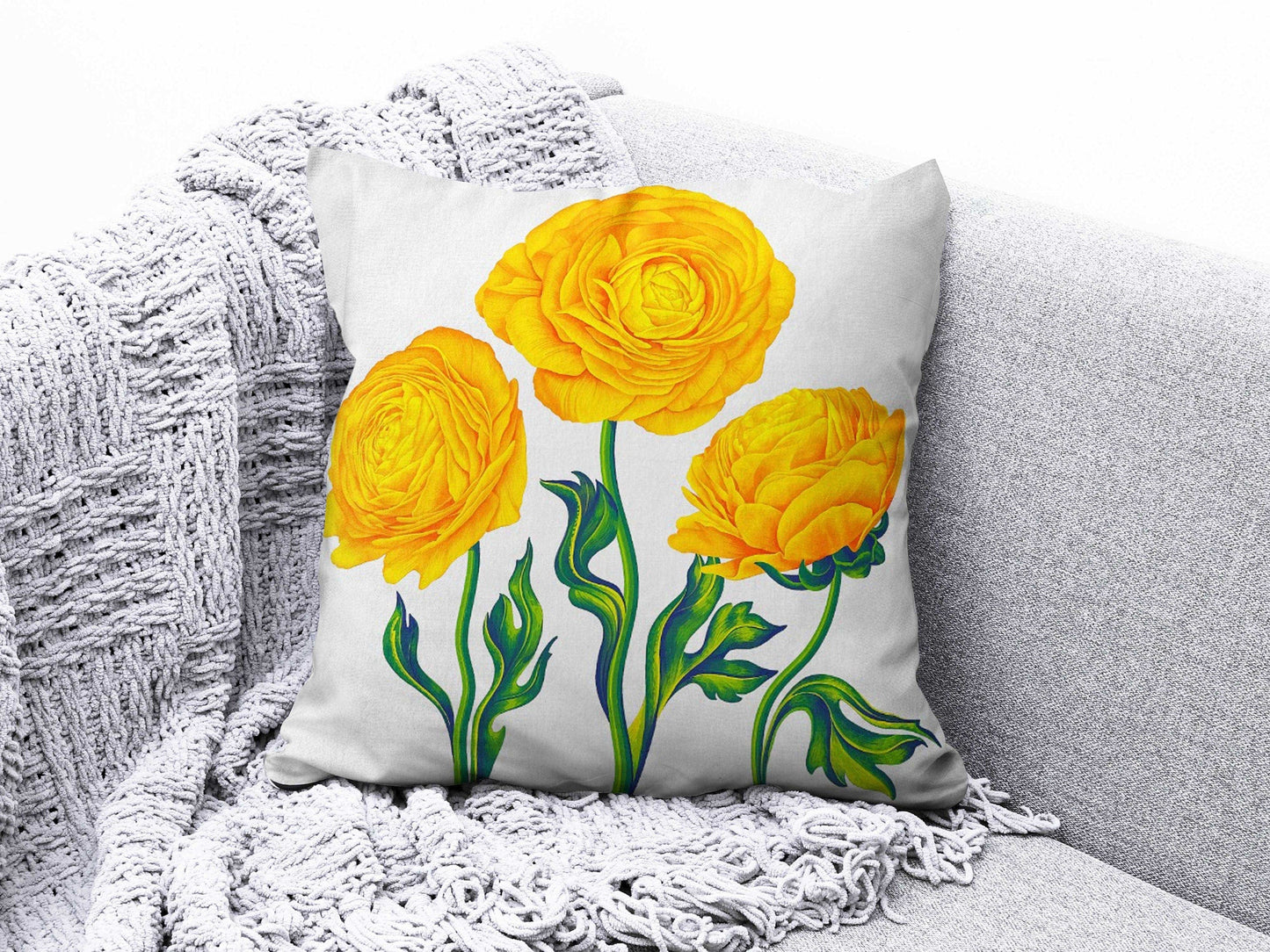 Onay 6 / 12 x 12 inch (30 x 30 cm) Yellow Floral Geometric Striped Home Decor Cushion Cover