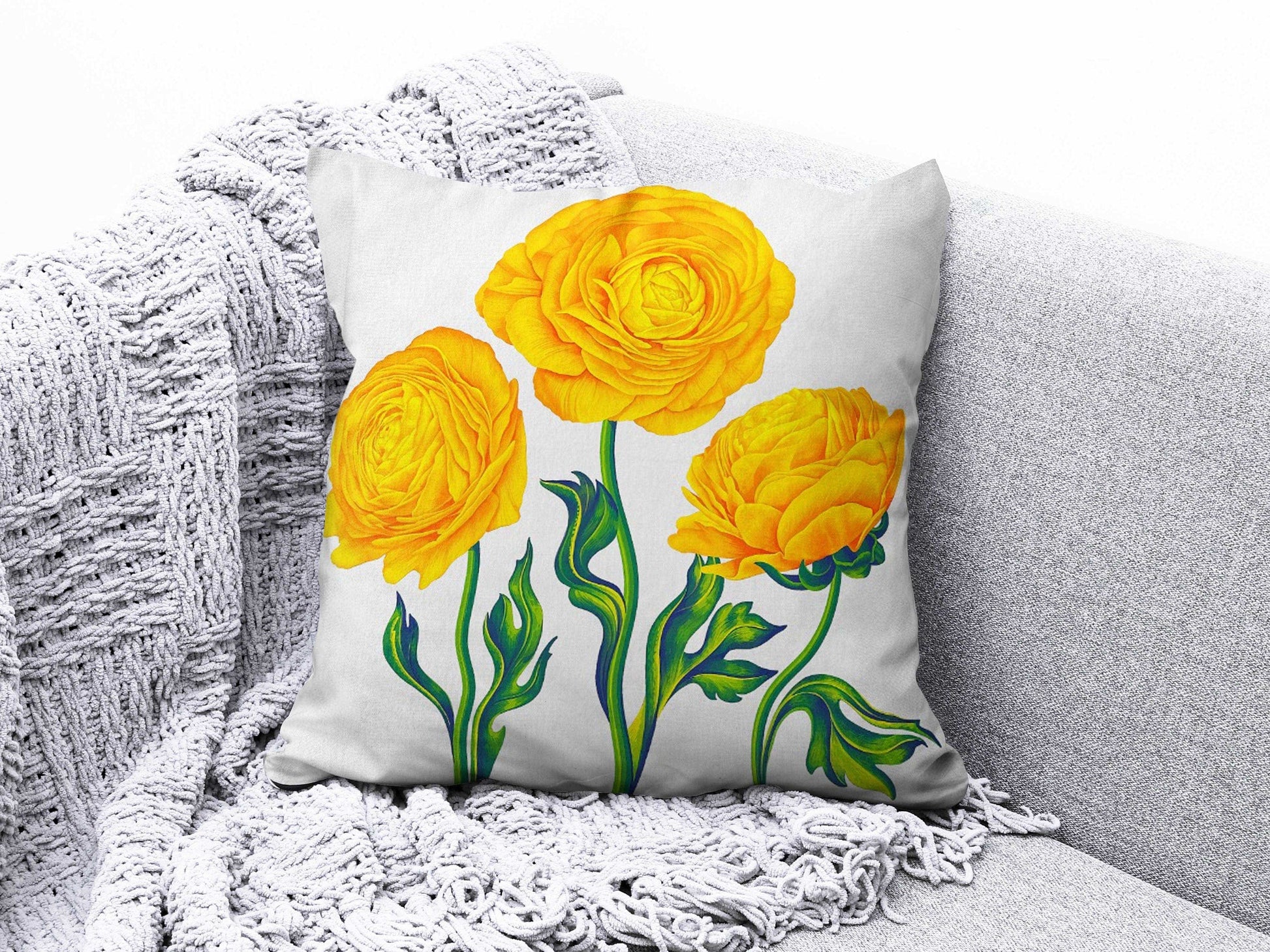 Onay 6 / 12 x 12 inch (30 x 30 cm) Yellow Floral Geometric Striped Home Decor Cushion Cover