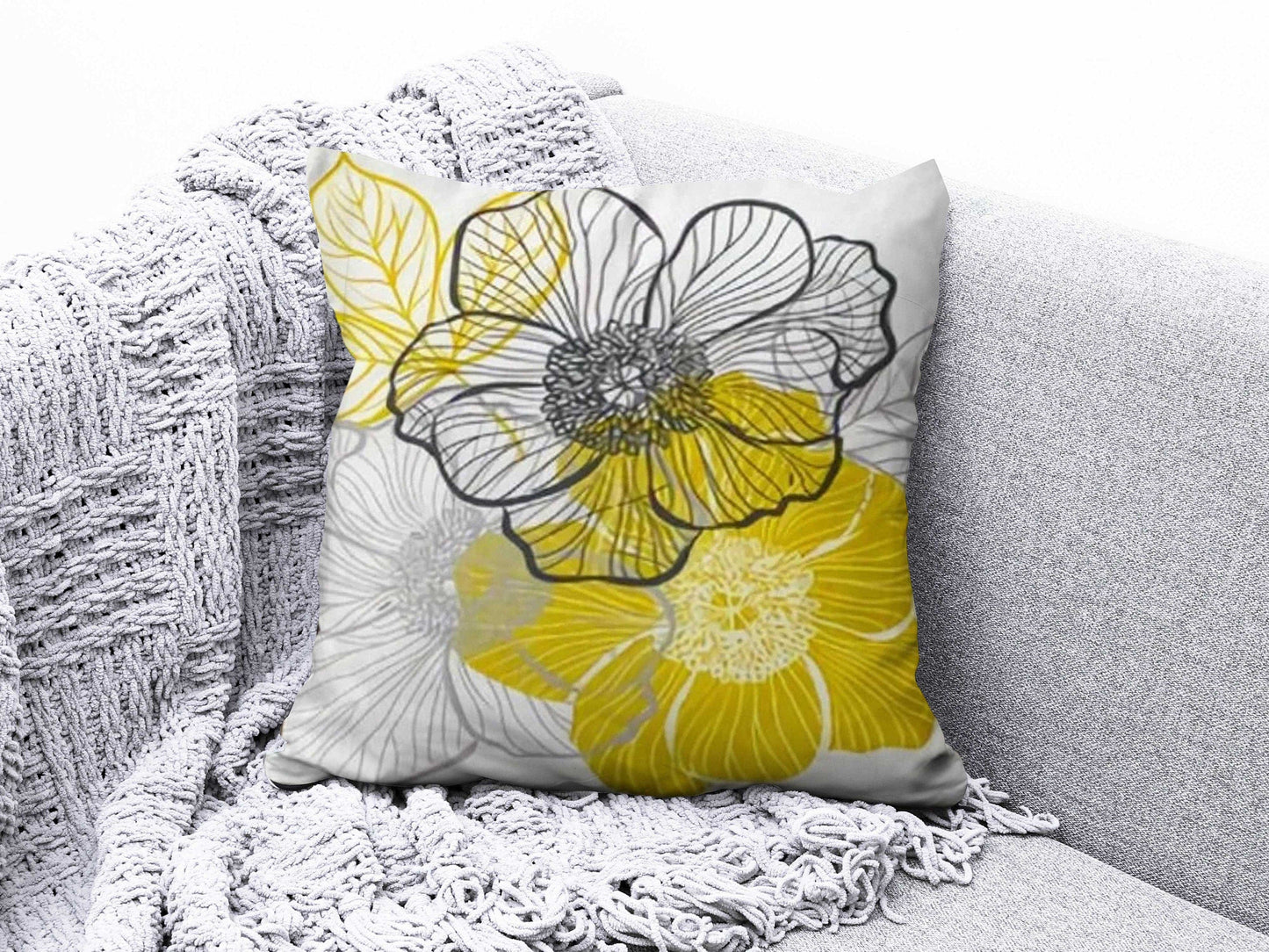 Onay 4 / 12 x 12 inch (30 x 30 cm) Yellow Floral Geometric Striped Home Decor Cushion Cover