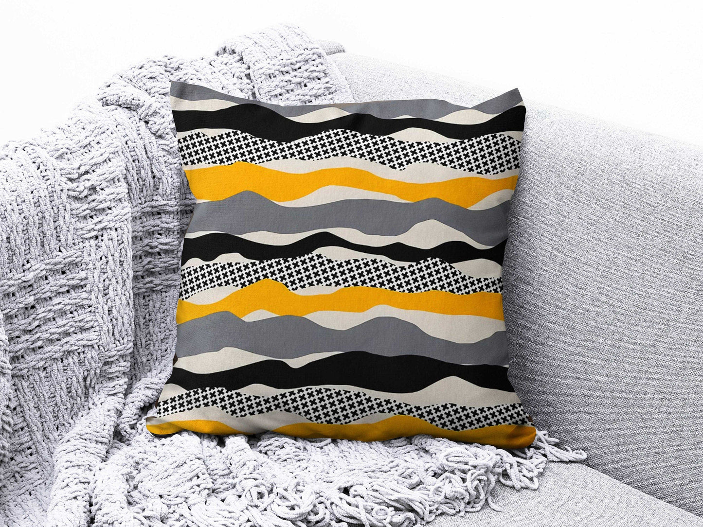 Onay 3 / 12 x 12 inch (30 x 30 cm) Yellow Floral Geometric Striped Home Decor Cushion Cover