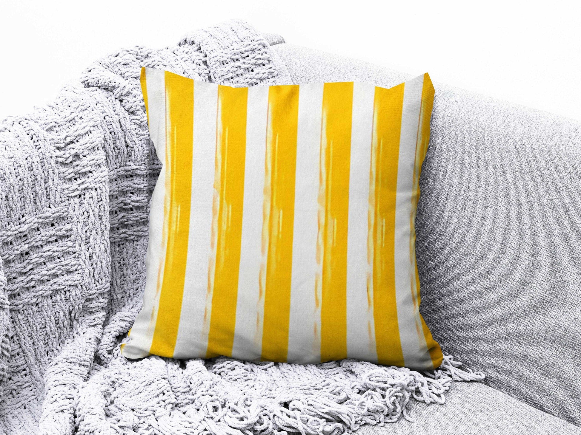 Onay 2 / 12 x 12 inch (30 x 30 cm) Yellow Floral Geometric Striped Home Decor Cushion Cover