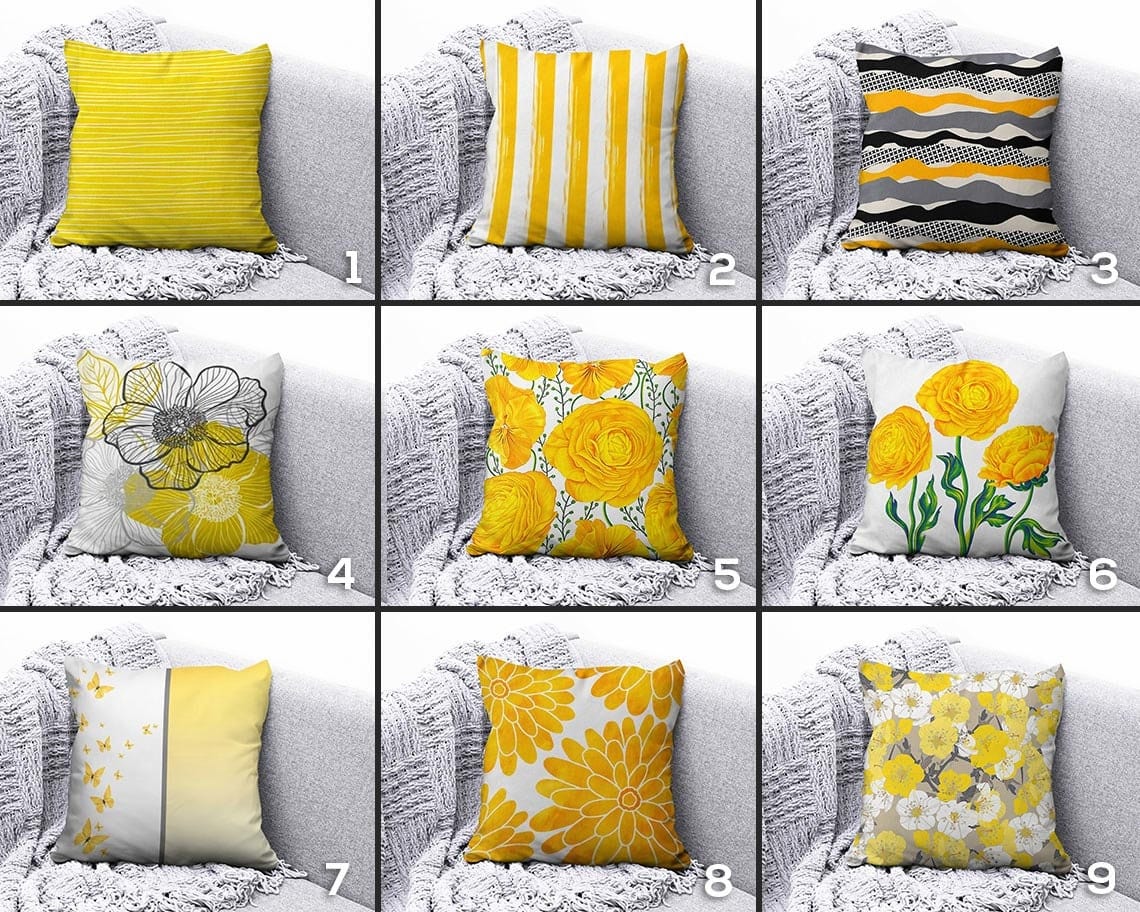 Onay Yellow Floral Geometric Striped Home Decor Cushion Cover
