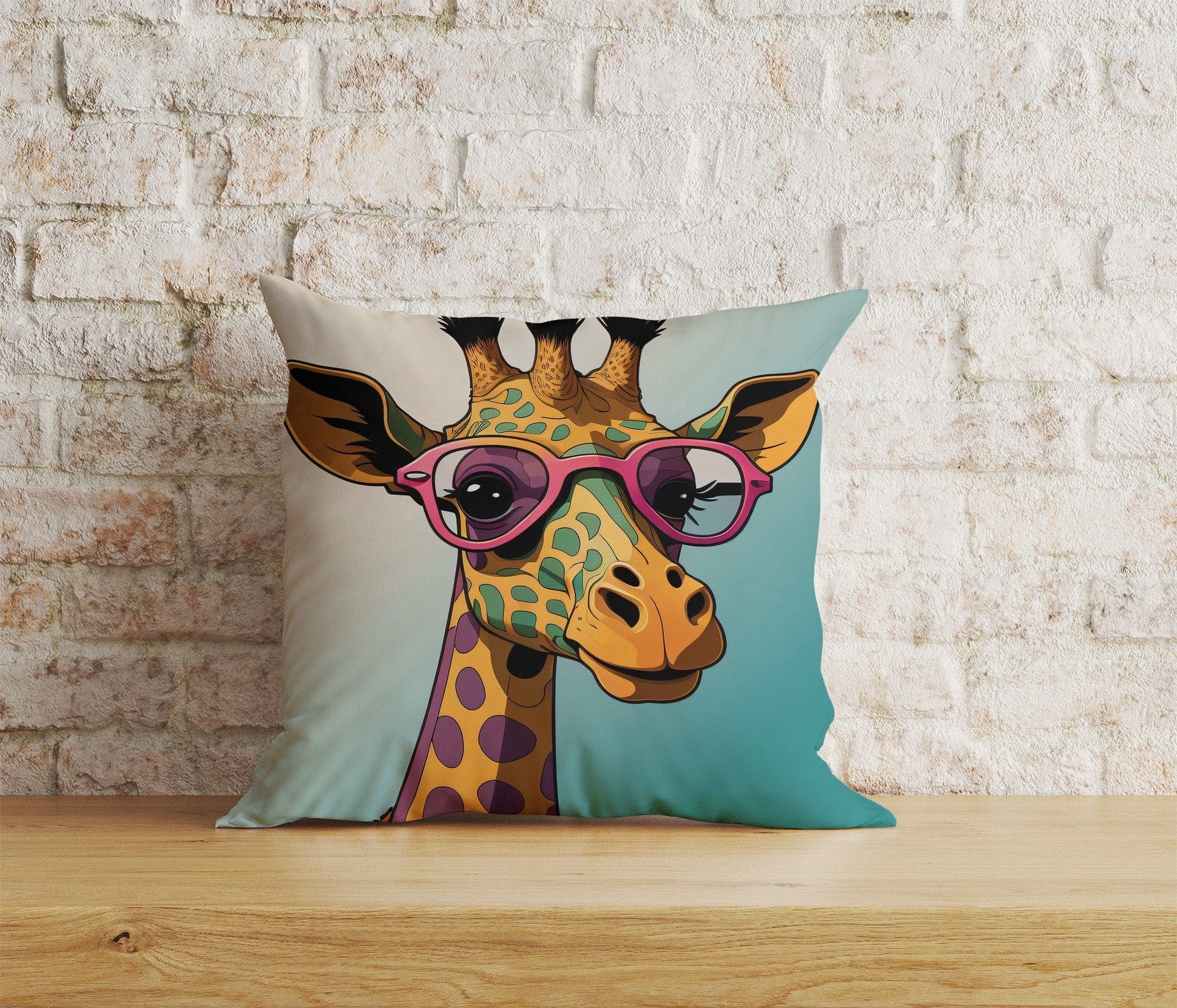 Onay 7 / 12 x 12 inch (30 x 30 cm) Yellow Giraffe With Glasses Giraphe Pattern Cushion Cover