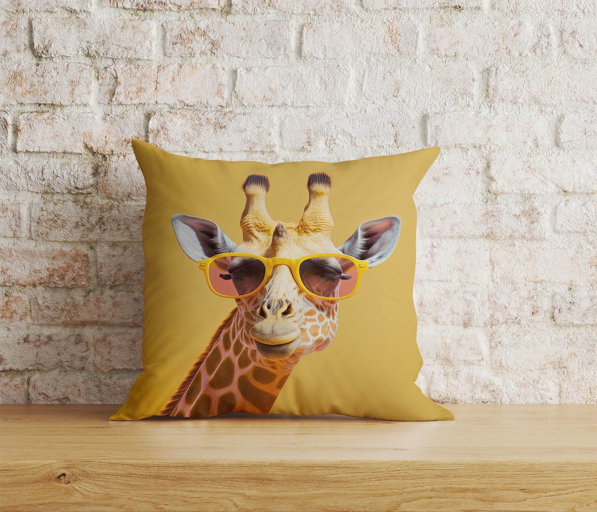 Onay 5 / 12 x 12 inch (30 x 30 cm) Yellow Giraffe With Glasses Giraphe Pattern Cushion Cover