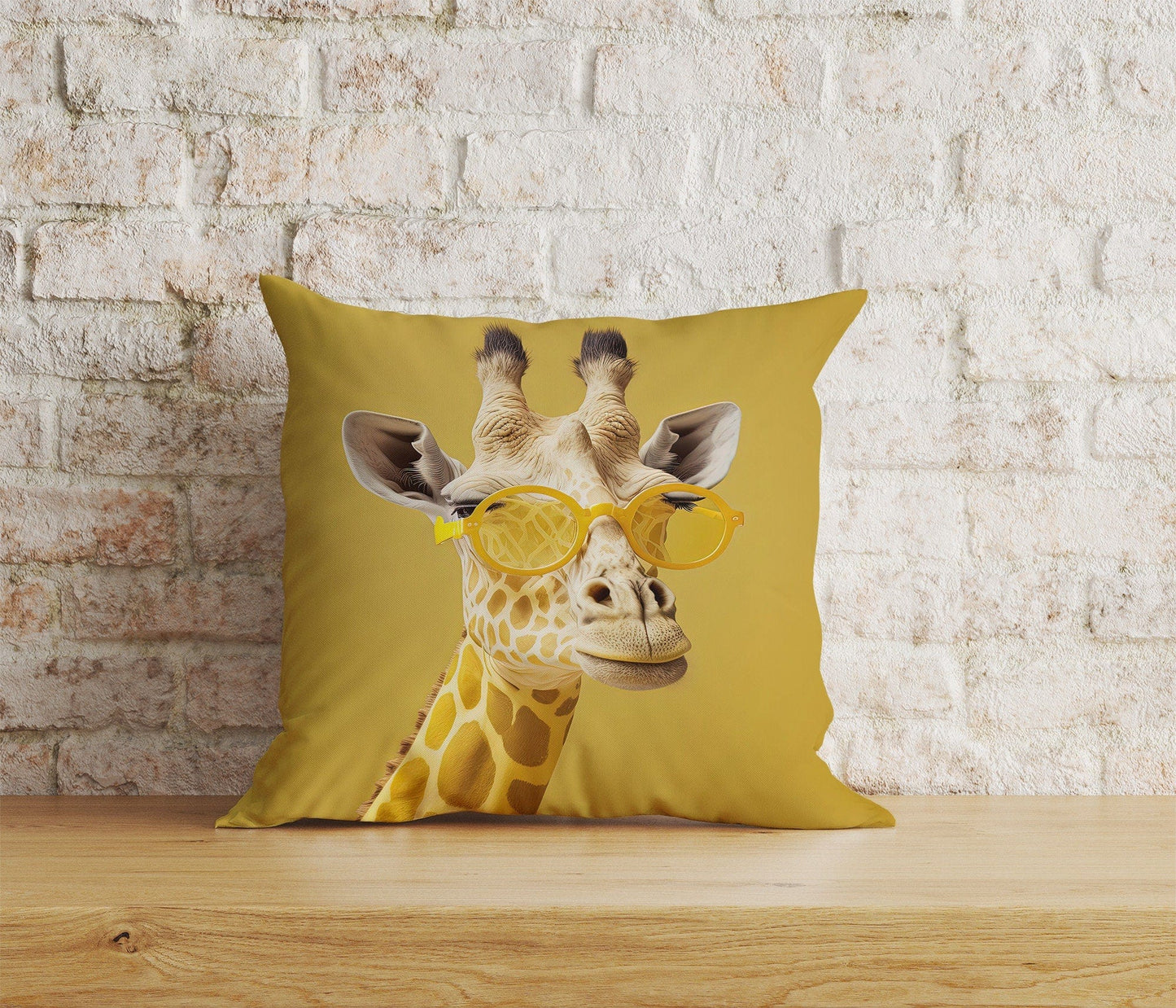 Onay 4 / 12 x 12 inch (30 x 30 cm) Yellow Giraffe With Glasses Giraphe Pattern Cushion Cover