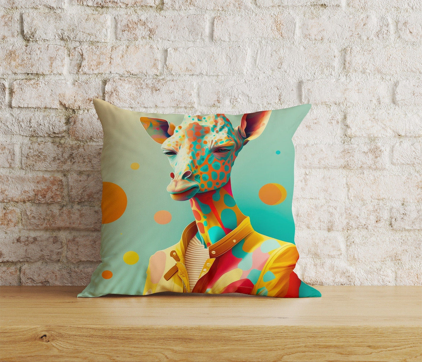 Onay 3 / 12 x 12 inch (30 x 30 cm) Yellow Giraffe With Glasses Giraphe Pattern Cushion Cover