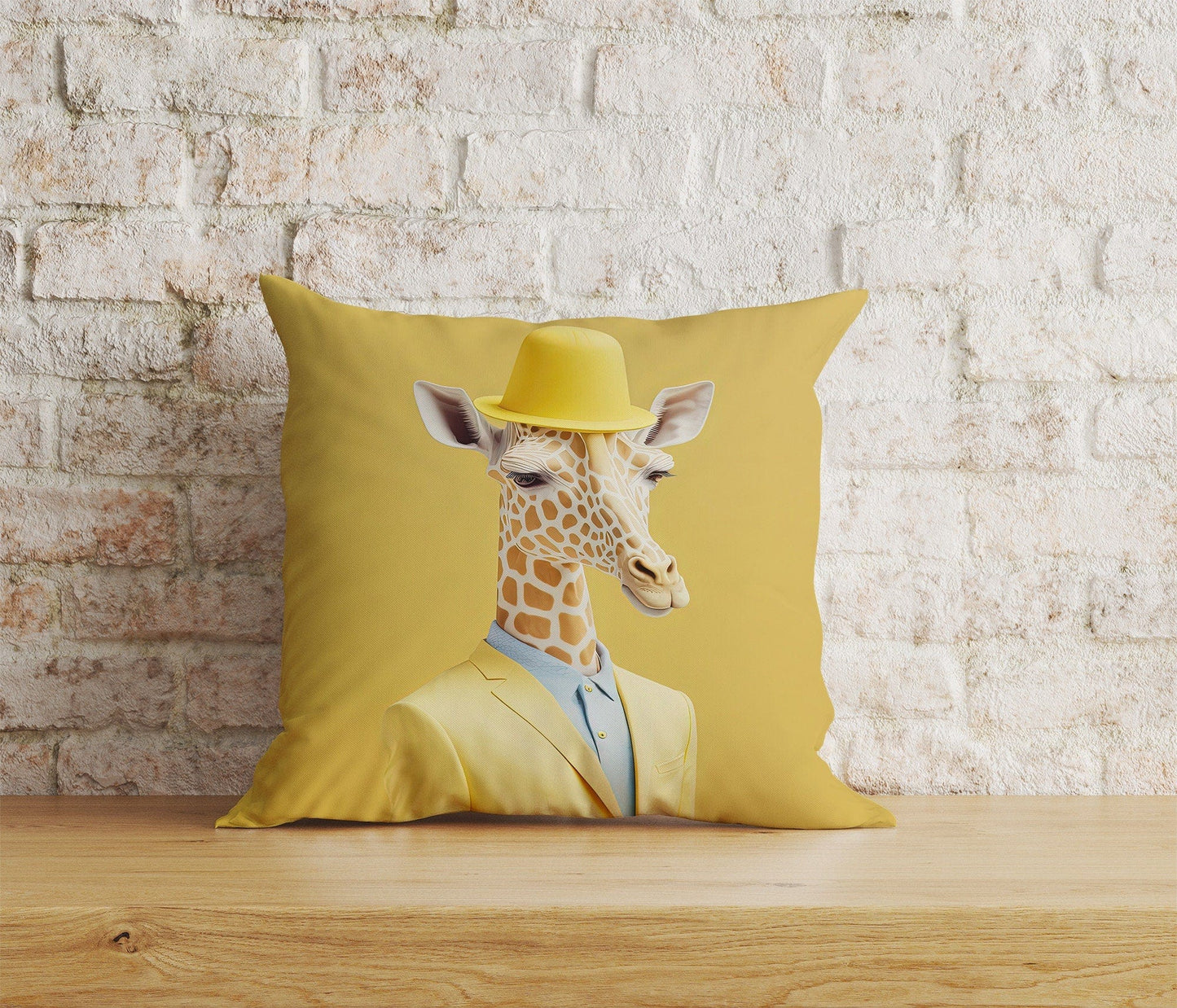 Onay 2 / 12 x 12 inch (30 x 30 cm) Yellow Giraffe With Glasses Giraphe Pattern Cushion Cover