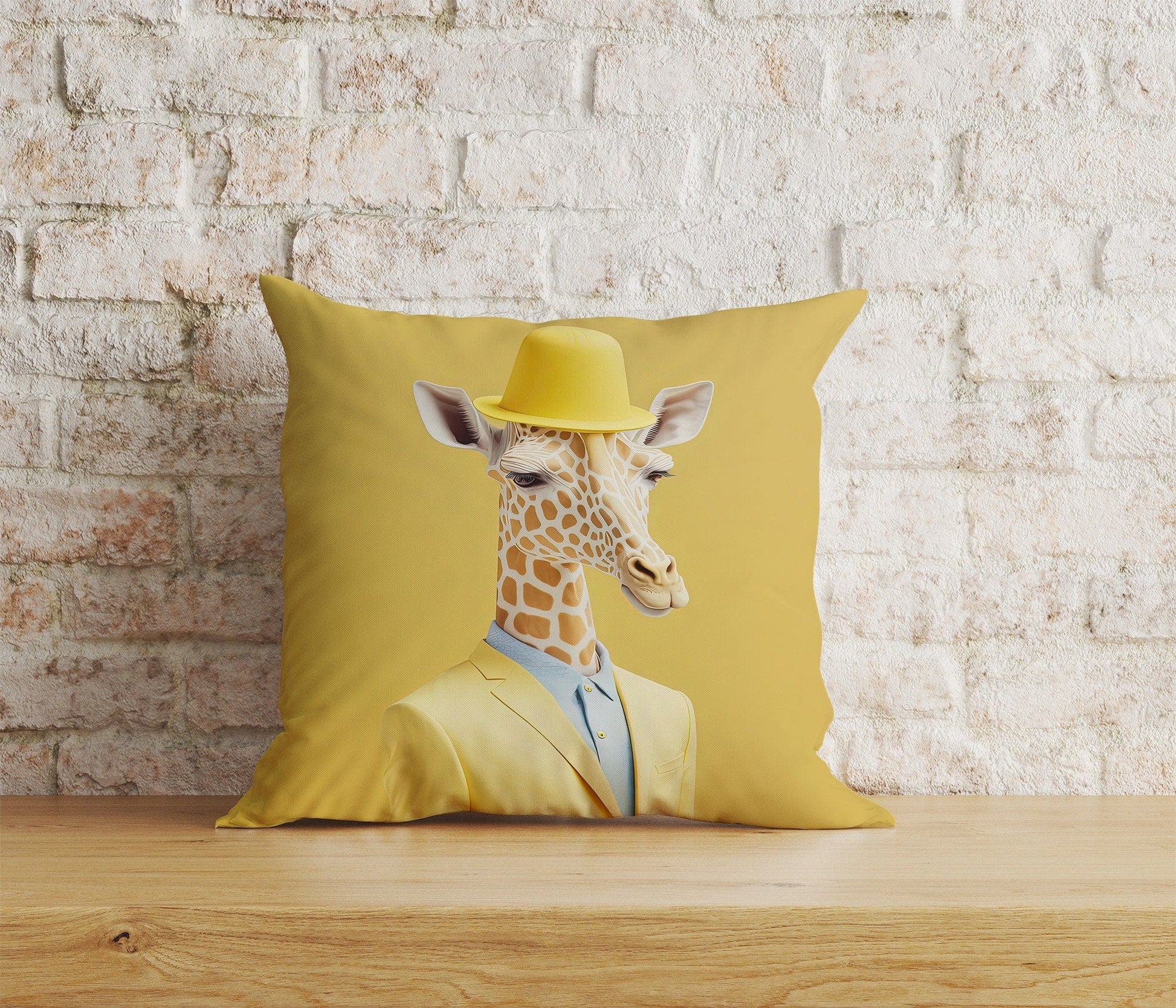 Onay 2 / 12 x 12 inch (30 x 30 cm) Yellow Giraffe With Glasses Giraphe Pattern Cushion Cover