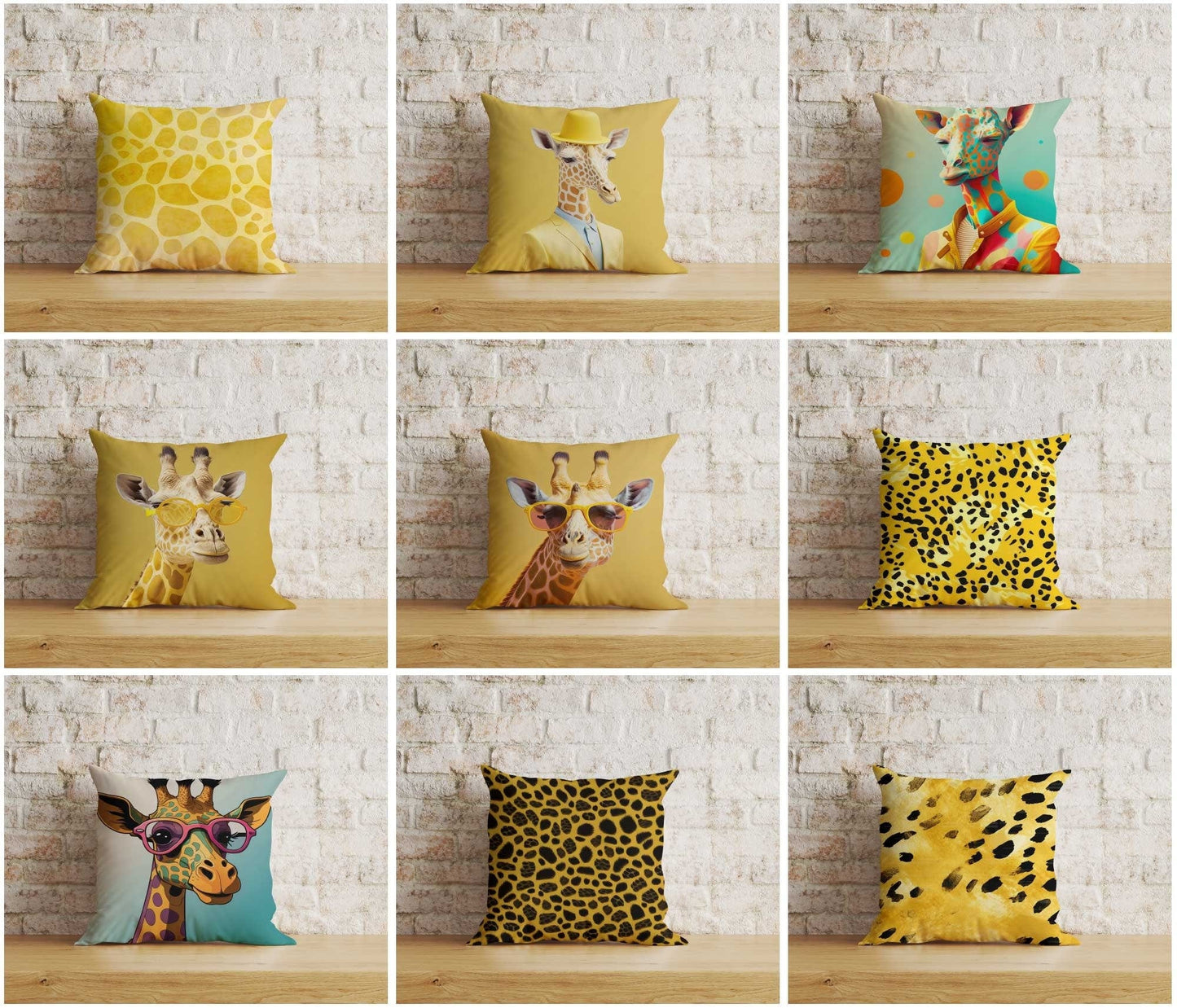 Onay Yellow Giraffe With Glasses Giraphe Pattern Cushion Cover