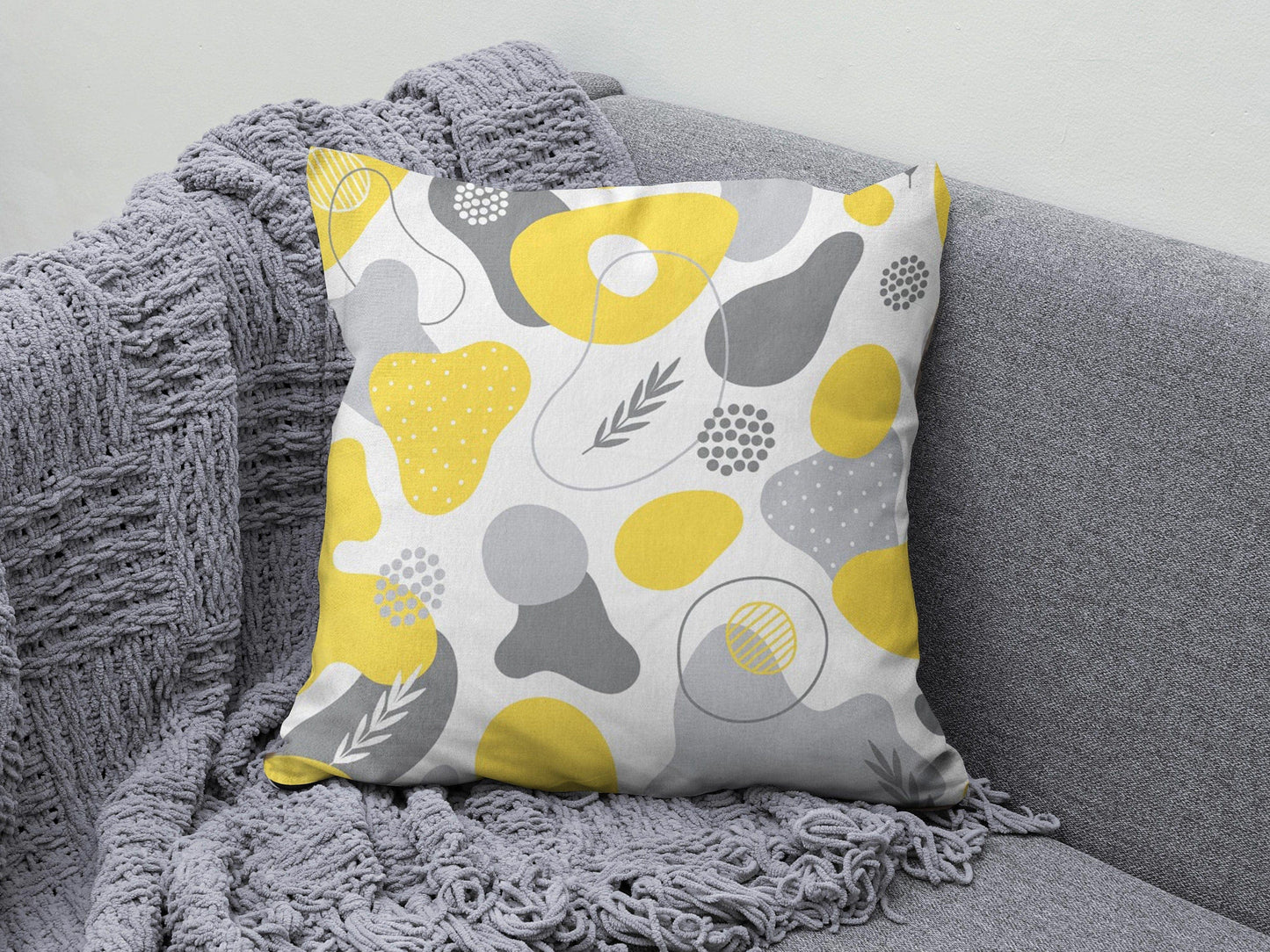 Onay 9 / 12 x 12 inch (30 x 30 cm) Yellow Grey Geometric Line Living Room Cushion Cover