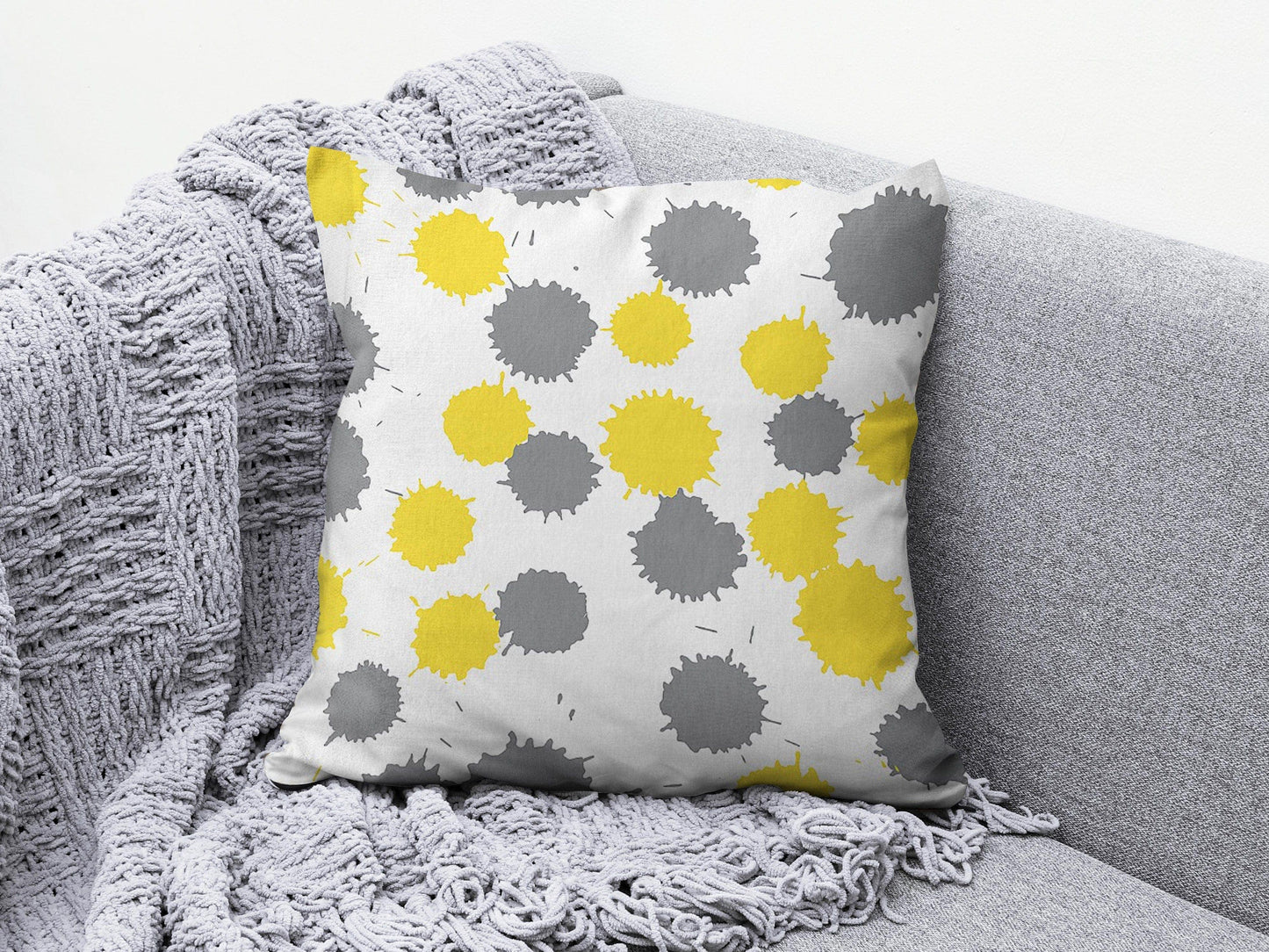 Onay 7 / 12 x 12 inch (30 x 30 cm) Yellow Grey Geometric Line Living Room Cushion Cover
