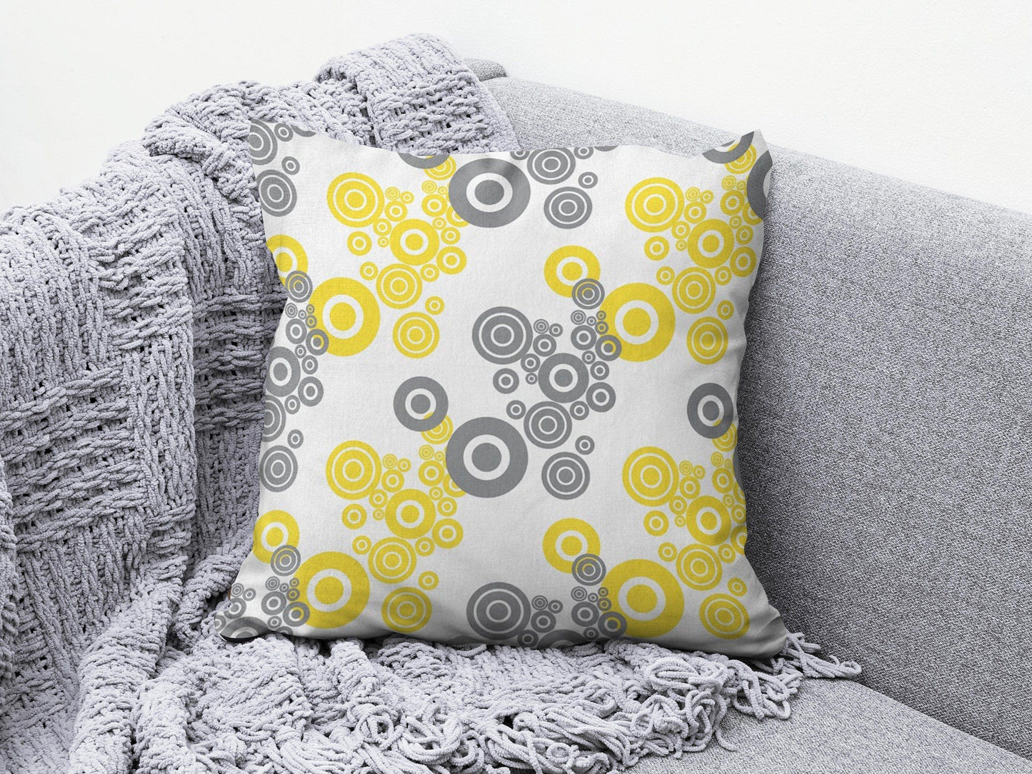 Onay 6 / 12 x 12 inch (30 x 30 cm) Yellow Grey Geometric Line Living Room Cushion Cover