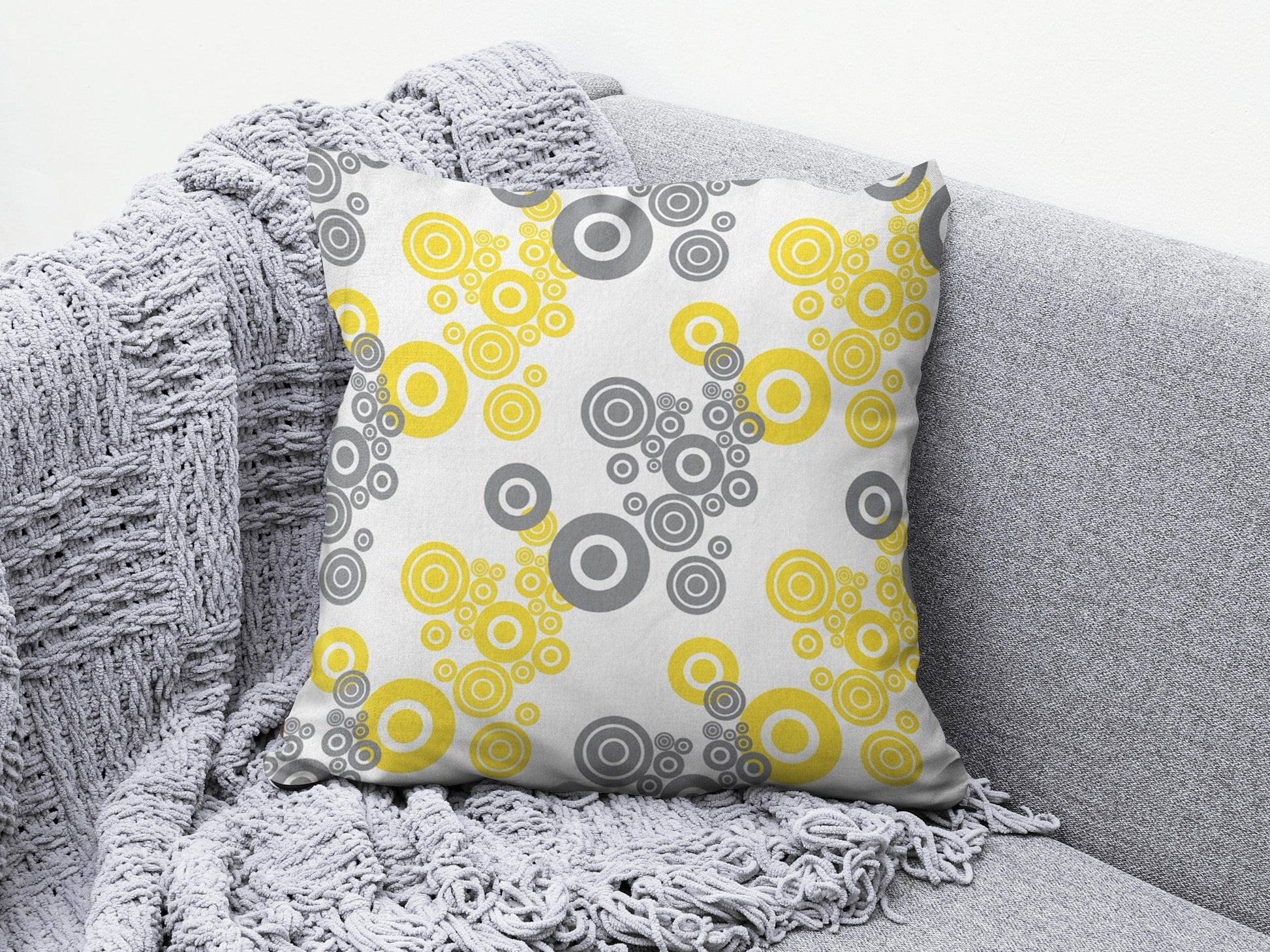 Onay 6 / 12 x 12 inch (30 x 30 cm) Yellow Grey Geometric Line Living Room Cushion Cover