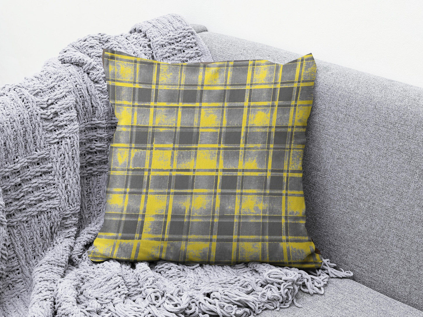Onay 5 / 12 x 12 inch (30 x 30 cm) Yellow Grey Geometric Line Living Room Cushion Cover