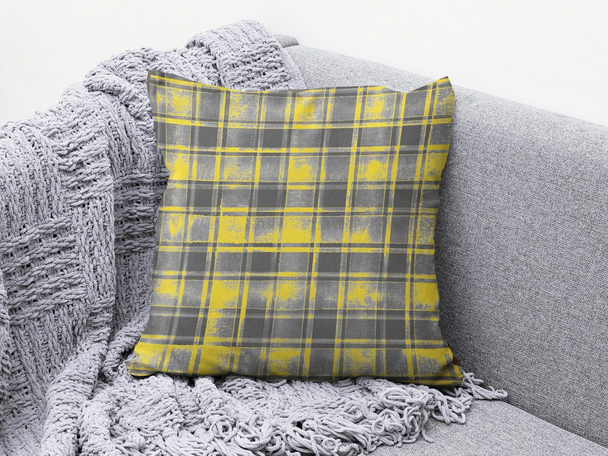 Onay 5 / 12 x 12 inch (30 x 30 cm) Yellow Grey Geometric Line Living Room Cushion Cover