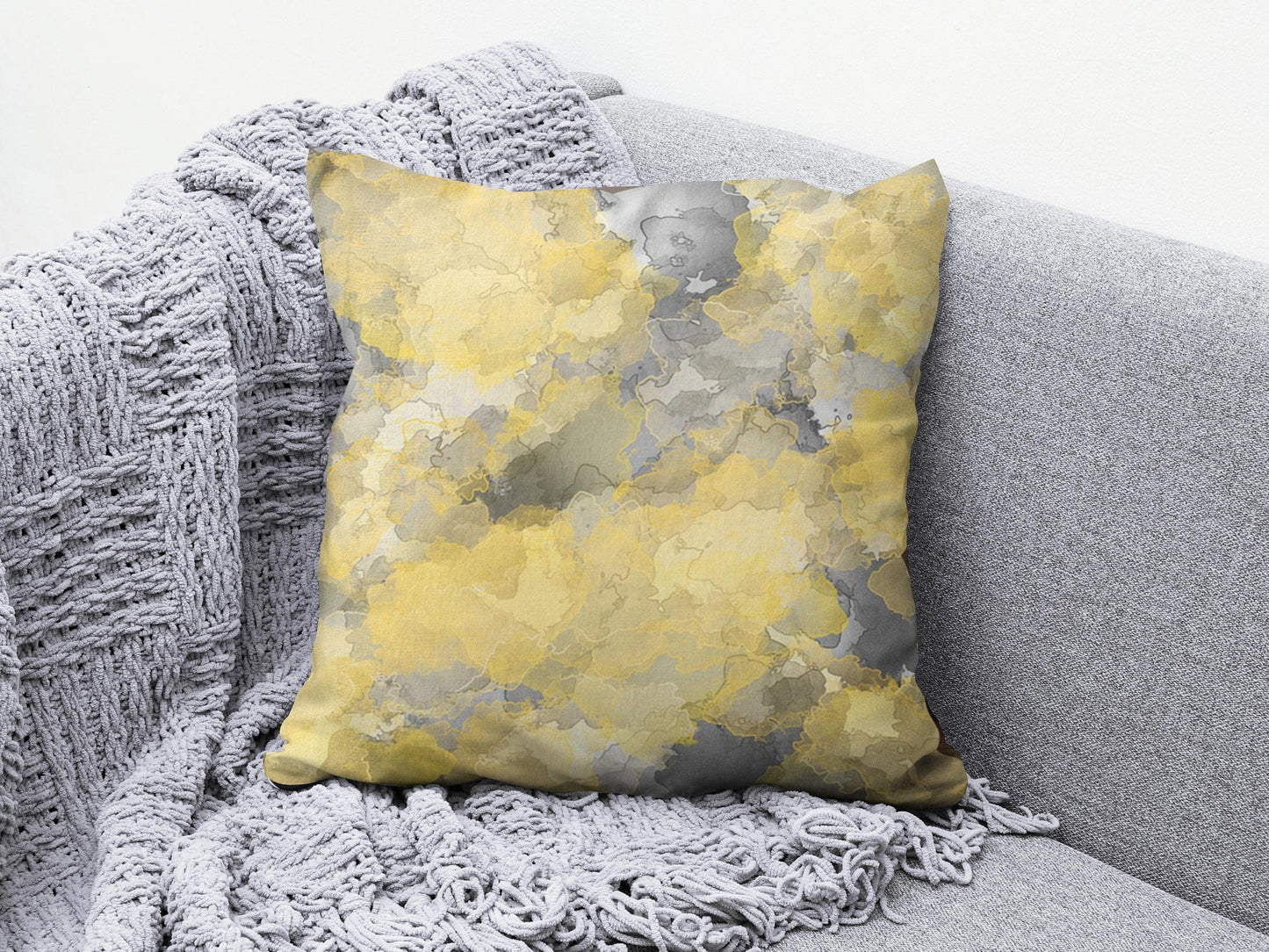 Onay 4 / 12 x 12 inch (30 x 30 cm) Yellow Grey Geometric Line Living Room Cushion Cover