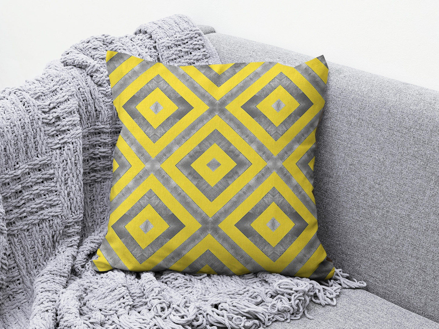 Onay 3 / 12 x 12 inch (30 x 30 cm) Yellow Grey Geometric Line Living Room Cushion Cover