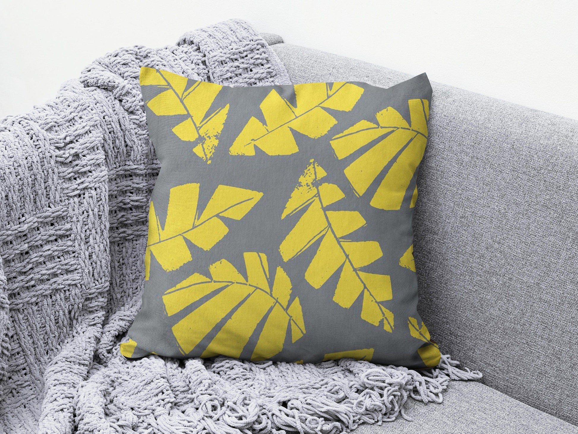 Onay 2 / 12 x 12 inch (30 x 30 cm) Yellow Grey Geometric Line Living Room Cushion Cover