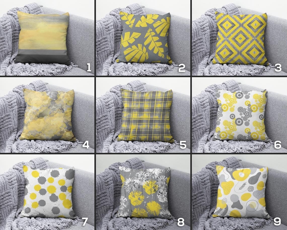 Onay Yellow Grey Geometric Line Living Room Cushion Cover