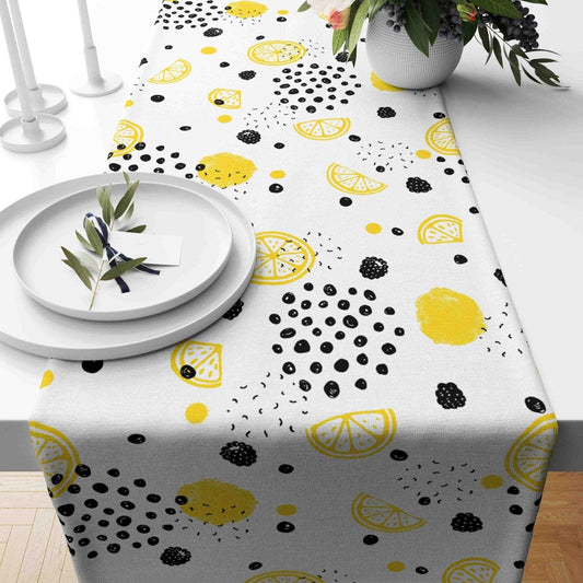 Onay Home Textile table runner 1 / 12 x 46 inch (30 x 120 cm) Yellow Lemon Slices Vivid Color Decor Table Runner