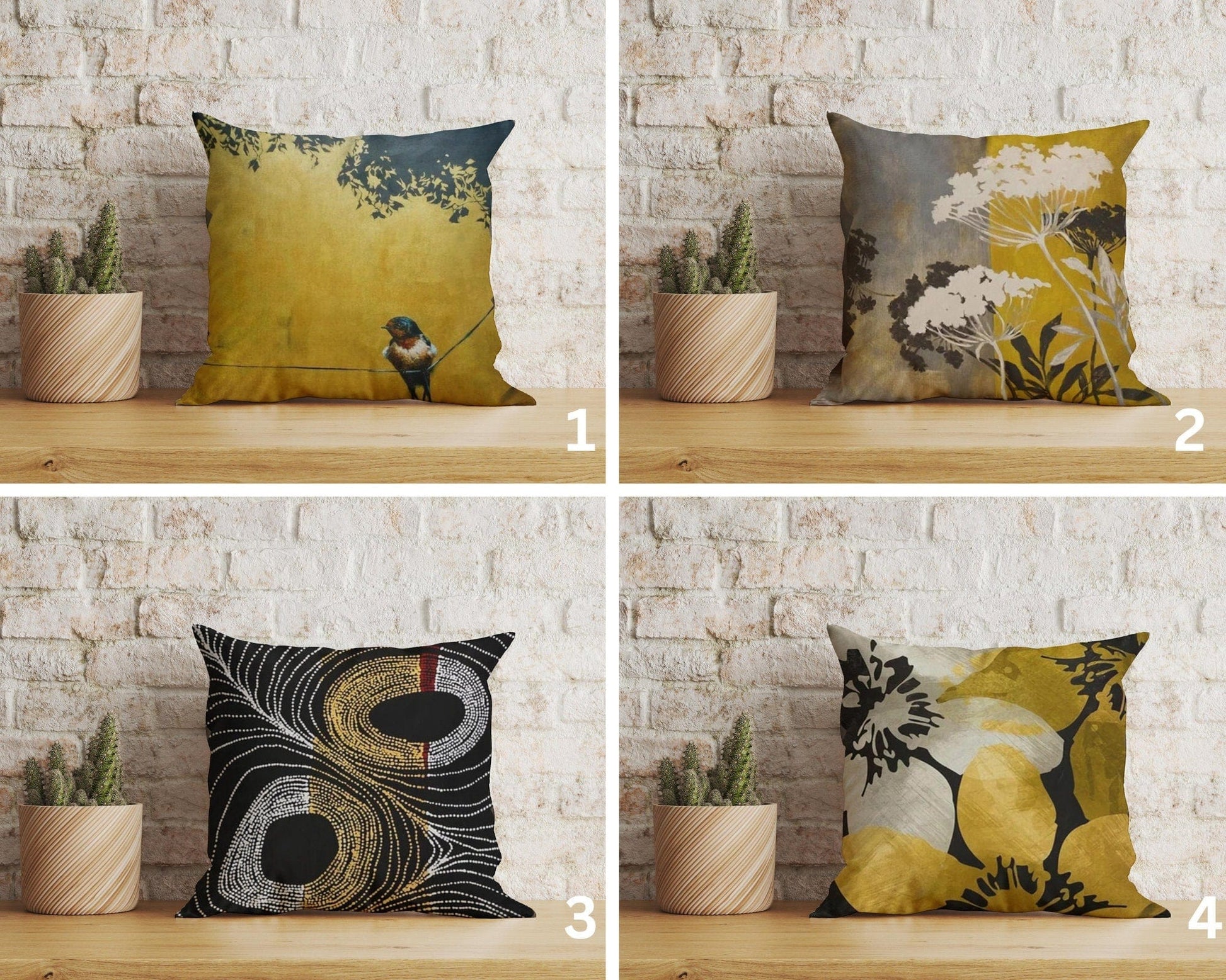 Onay Home Textile Yellow Robin Bird Floral Bird Decorative Cushion Cover