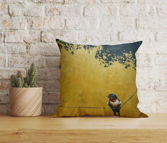 Onay Home Textile 1 / 12 x 12 inch (30 x 30 cm) Double Side Yellow Robin Bird Floral Bird Decorative Cushion Cover