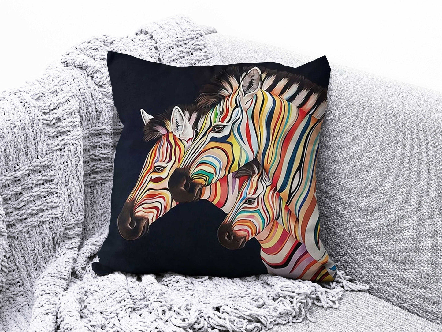 Onay 2 / 12 x 12 inch (30 x 30 cm) Zebra Colourful Decorative Farmhouse Cushion Cover