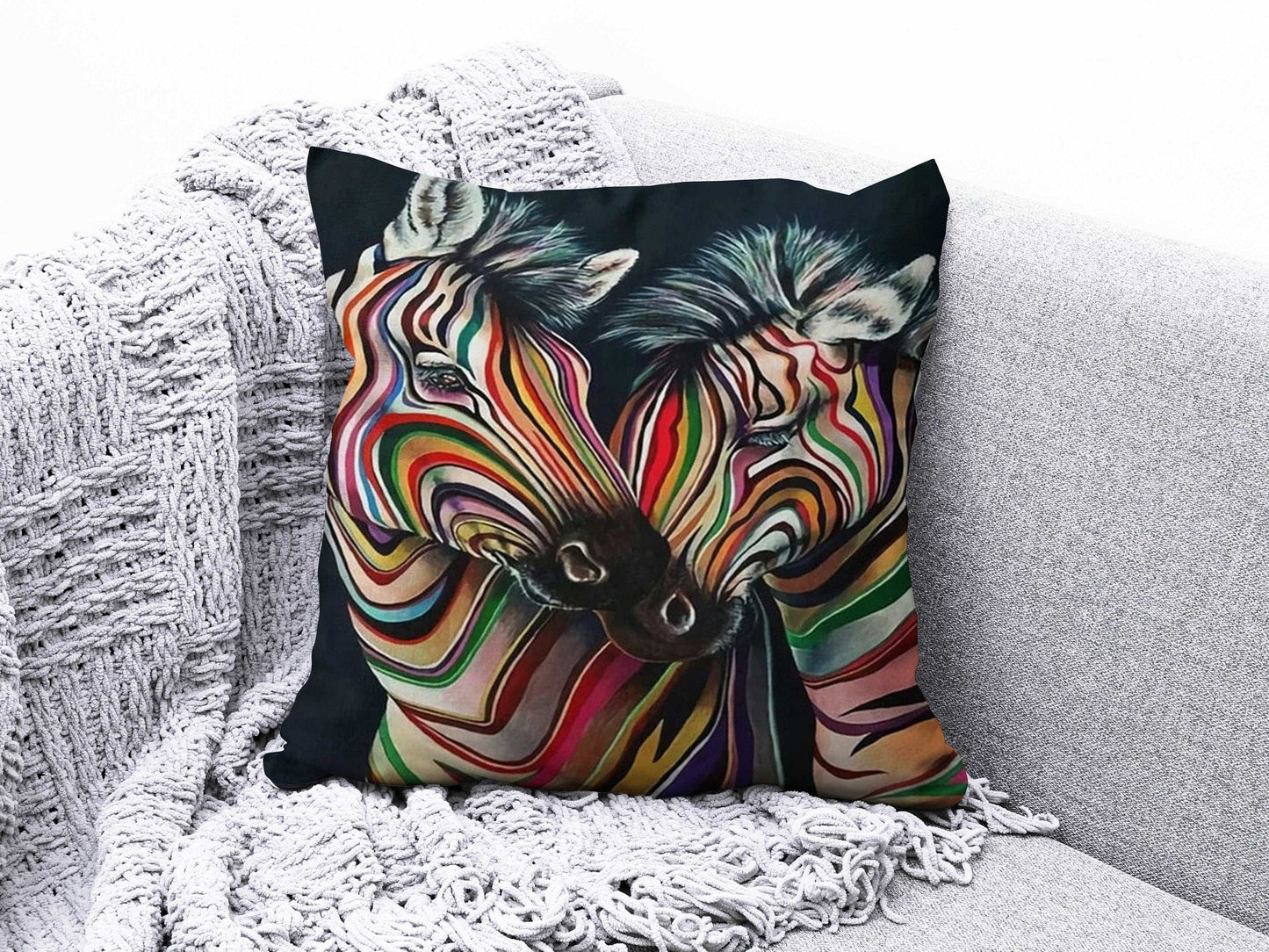 Onay 1 / 12 x 12 inch (30 x 30 cm) Zebra Colourful Decorative Farmhouse Cushion Cover