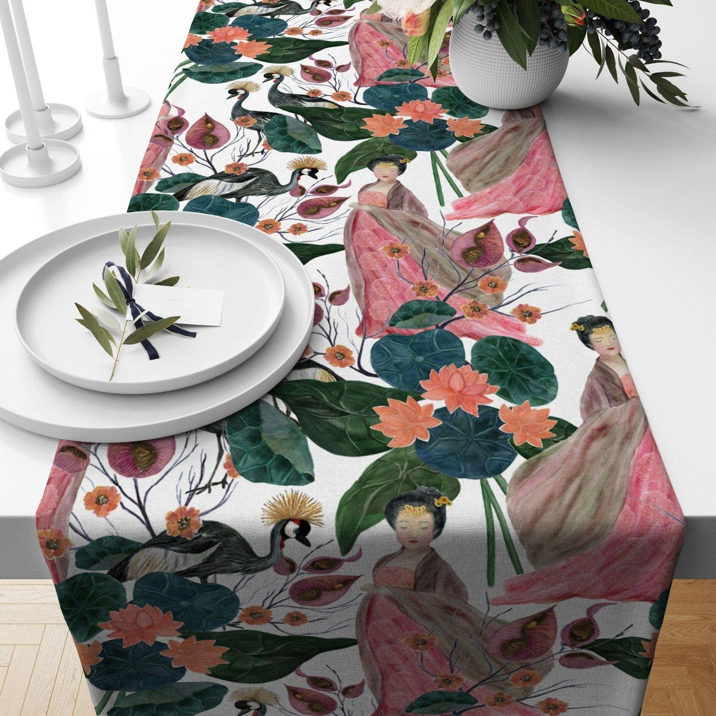 Onay 3 / 12 x 46 inch (30 x 120 cm) Zebra & Elephant Table Cloth Japonese Woman Table Runner