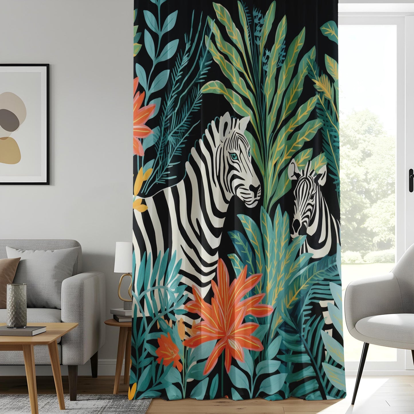 Onay Zebra Jungle Safari Curtains, Exotic Wildlife Window Drape