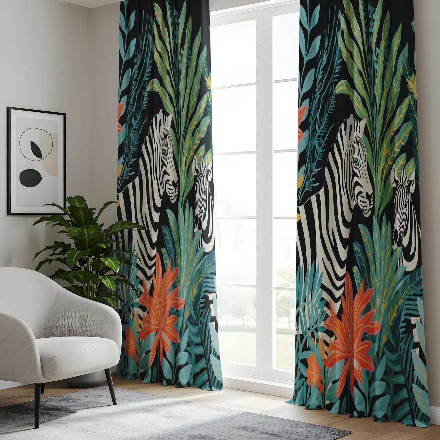 Onay Zebra Jungle Safari Curtains, Exotic Wildlife Window Drape