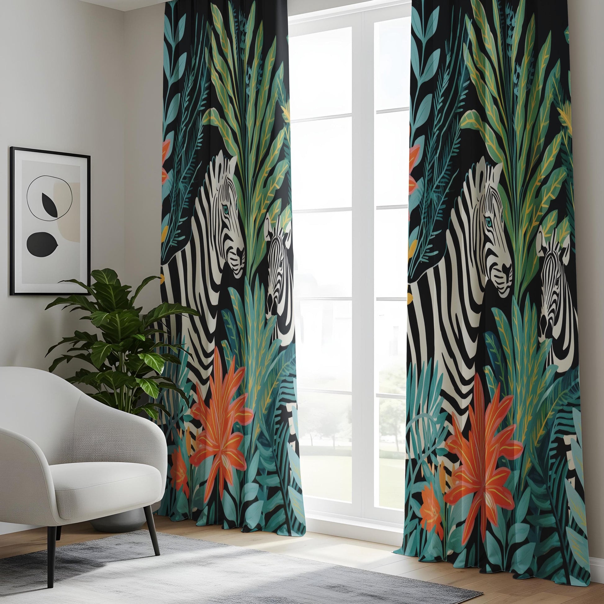 Onay Zebra Jungle Safari Curtains, Exotic Wildlife Window Drape