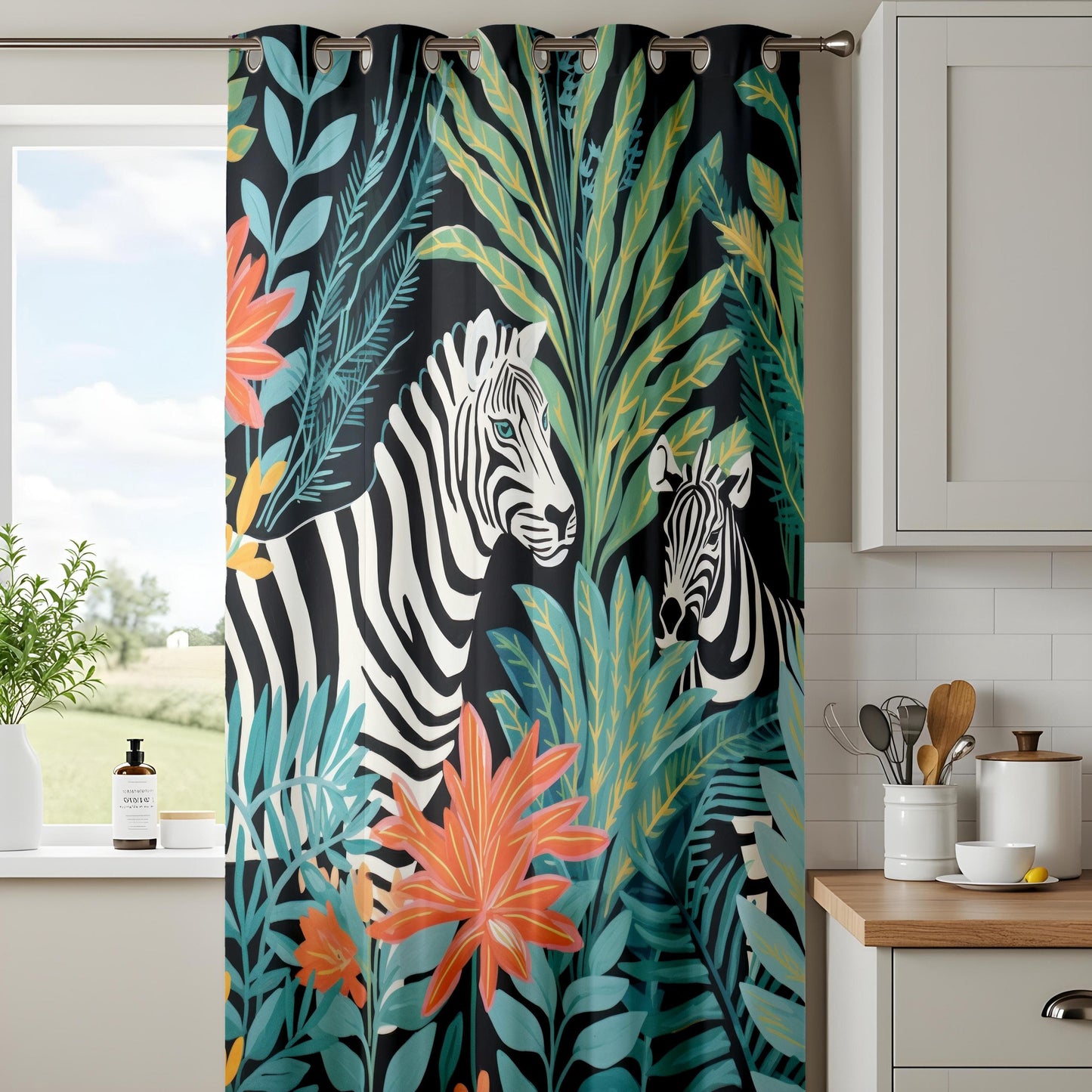 Onay Zebra Jungle Safari Curtains, Exotic Wildlife Window Drape
