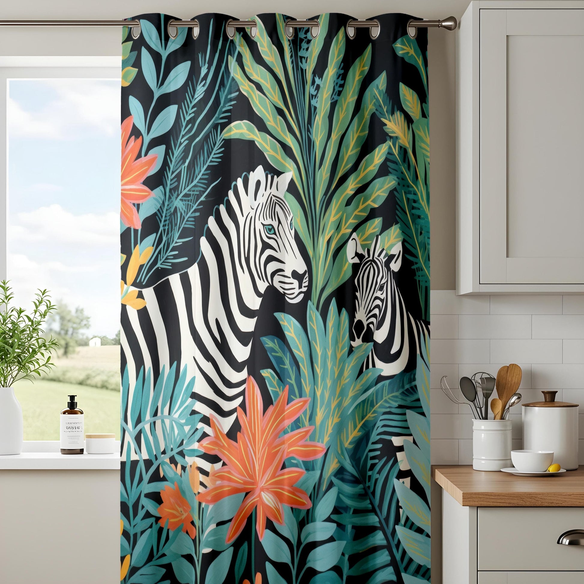 Onay Zebra Jungle Safari Curtains, Exotic Wildlife Window Drape