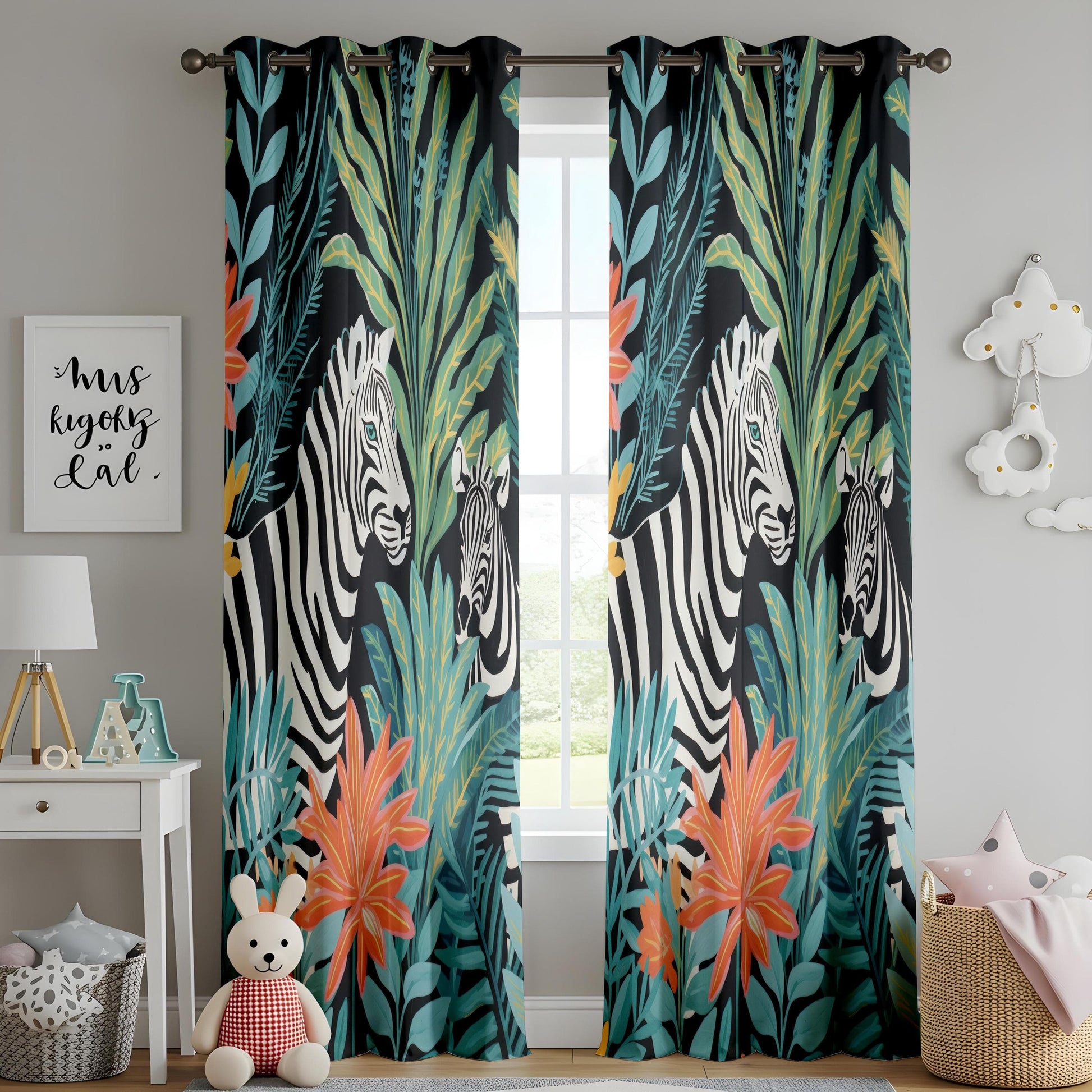 Onay Zebra Jungle Safari Curtains, Exotic Wildlife Window Drape