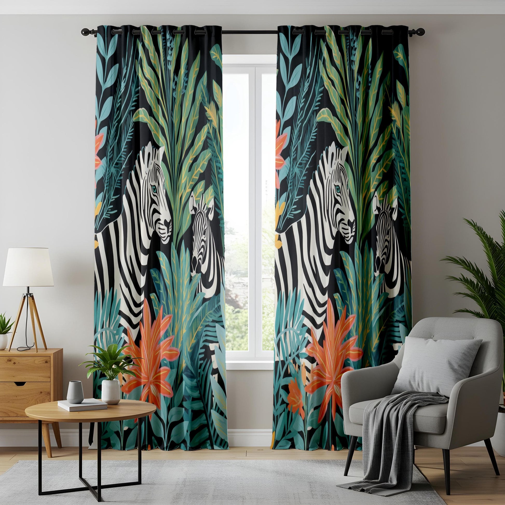 Onay Zebra Jungle Safari Curtains, Exotic Wildlife Window Drape