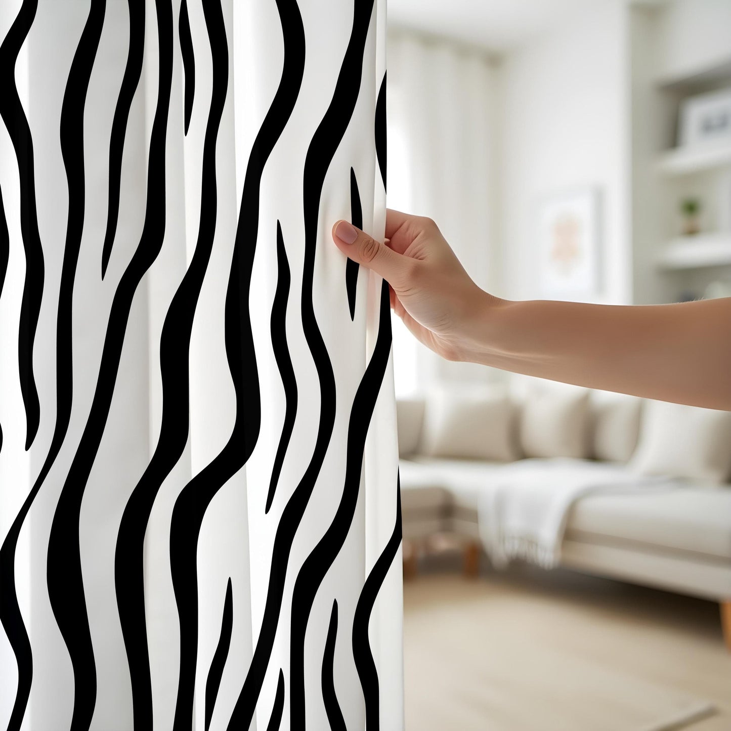 Onay Zebra Stripe Black and White Pattern Curtains, Bold Animal Print Window Drapes