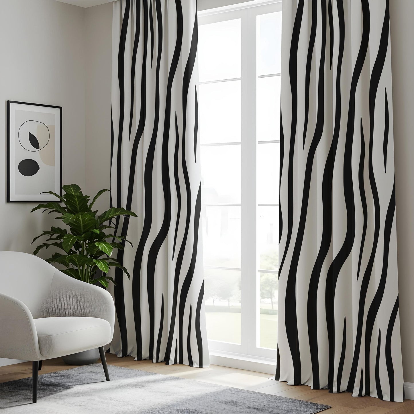 Onay Zebra Stripe Black and White Pattern Curtains, Bold Animal Print Window Drapes