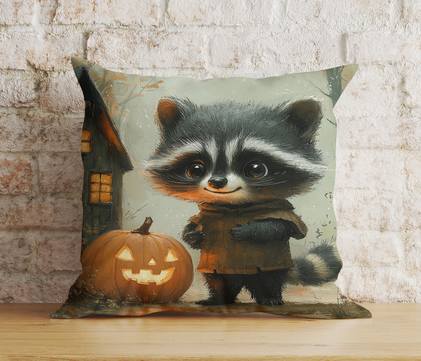 Fall Raccoon Halloween Pumpkin and Woodland Cushion Covers