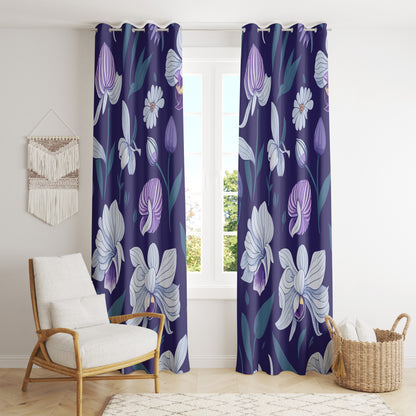 Retro Floral Curtains Bohemian Blue and Purple Flower Patterned Home Drapes