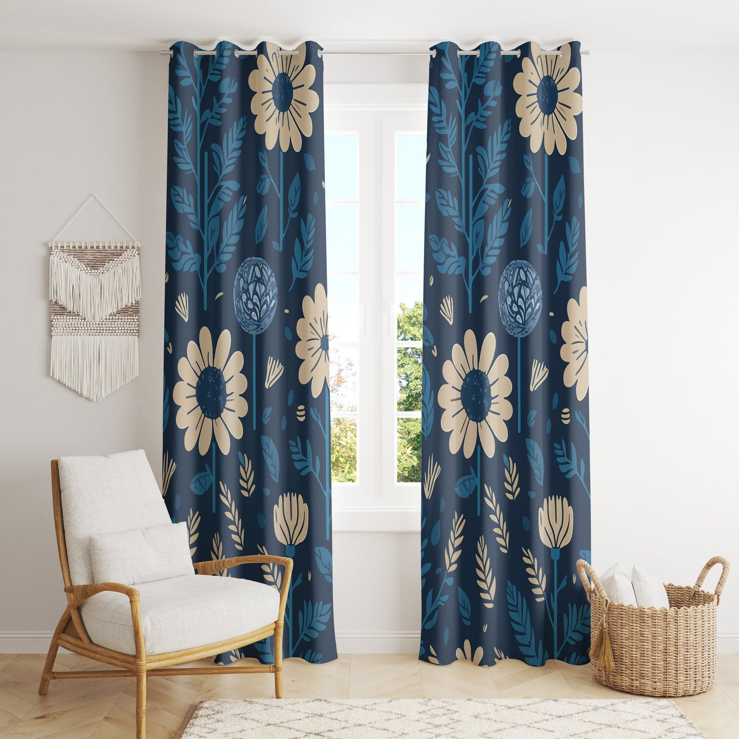 Retro Floral Curtains Bohemian Blue and Purple Flower Patterned Home Drapes