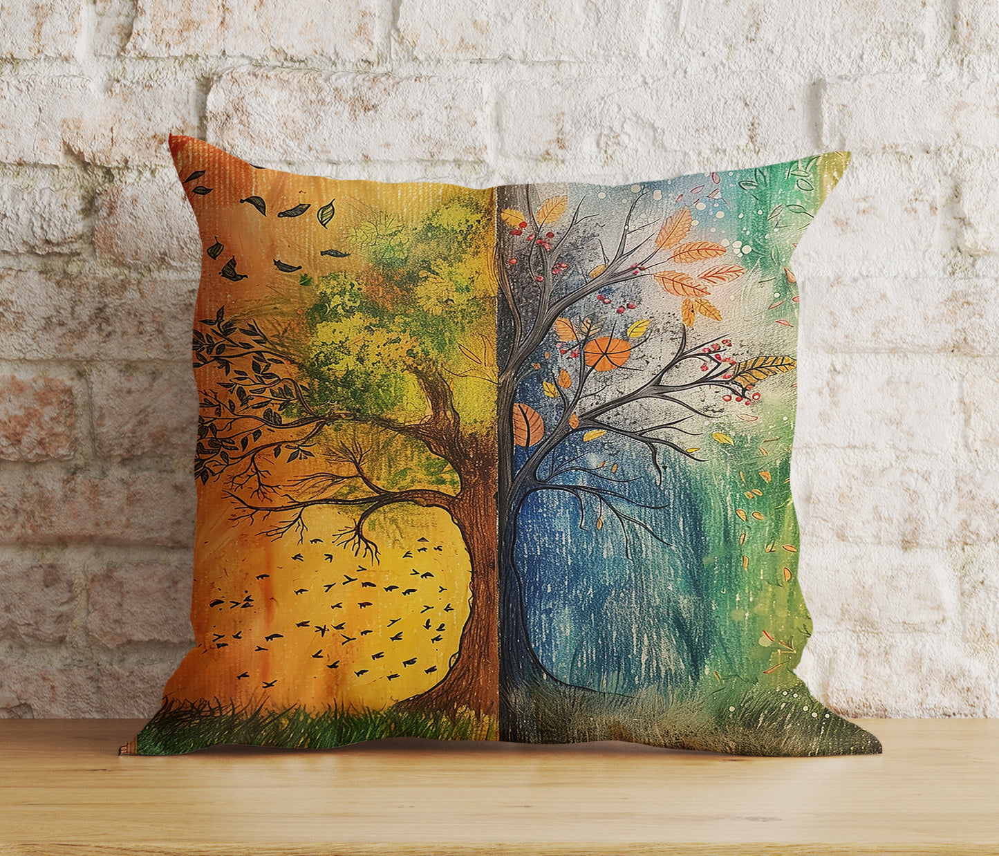 Cozy Autumn Tree and Leaves Pillow Cover Fall Home Decor Cushion Covers