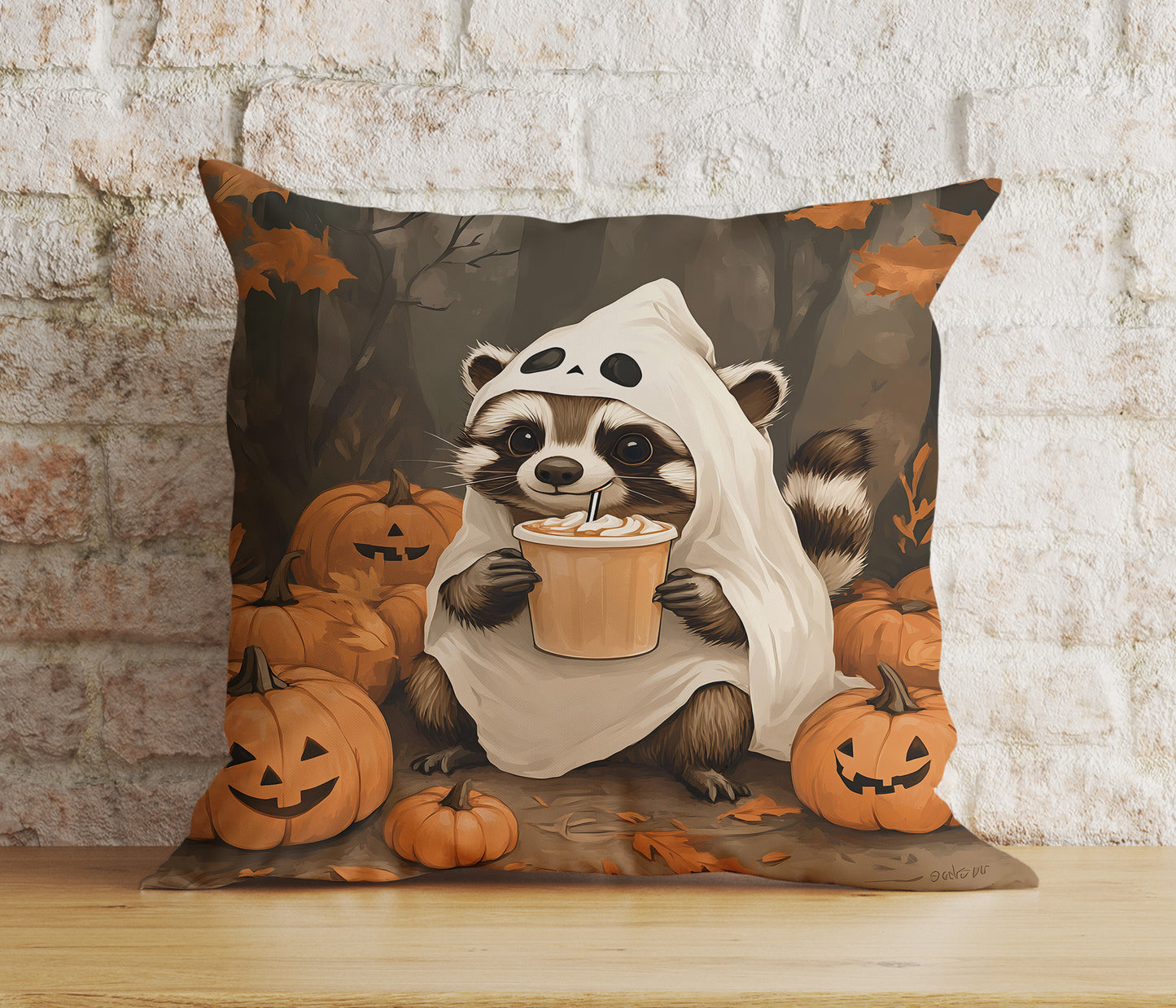 Fall Raccoon Halloween Pumpkin and Woodland Cushion Covers