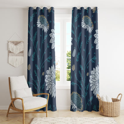 Retro Floral Curtains Bohemian Blue and Purple Flower Patterned Home Drapes