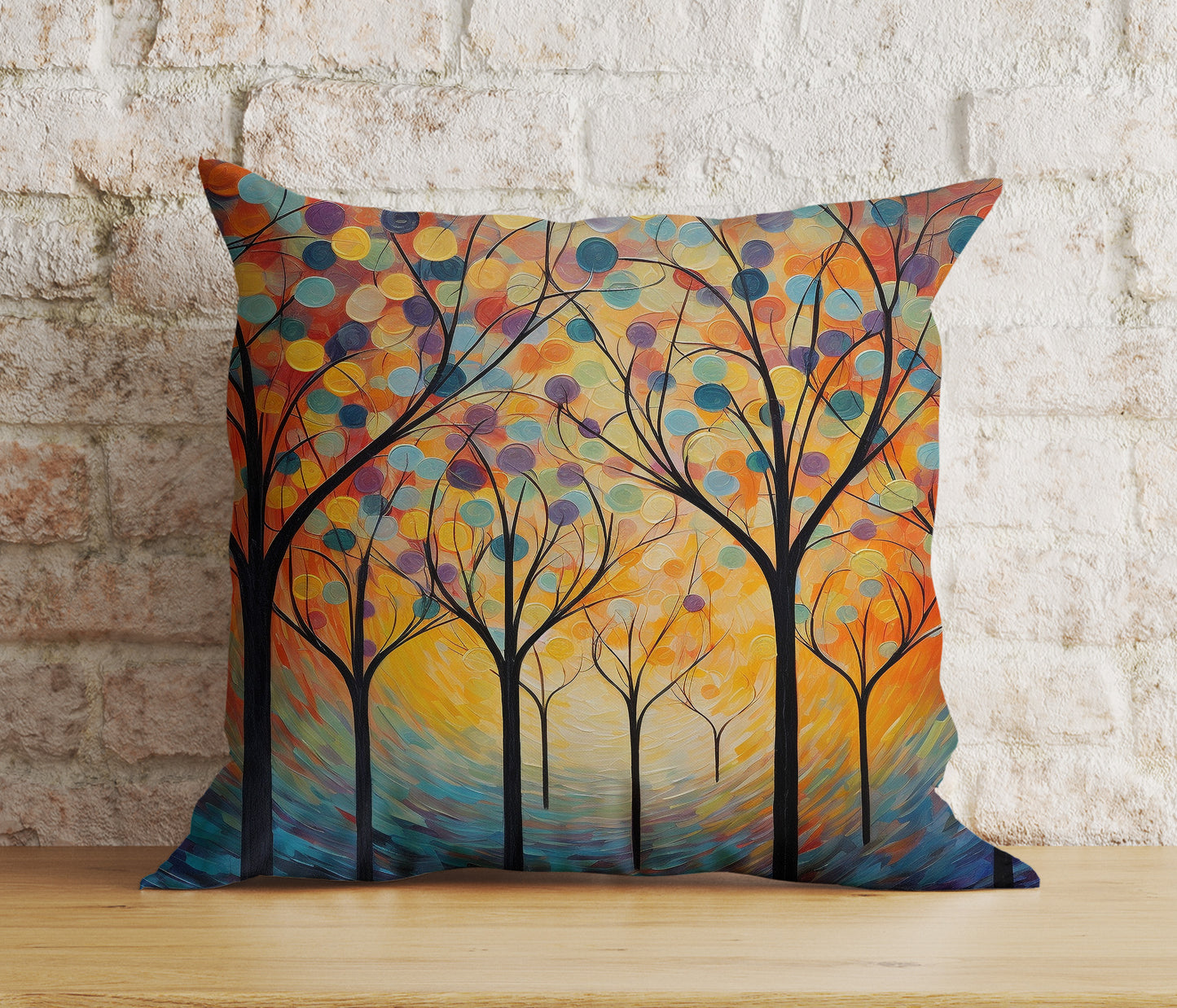 Autumn Trees and Leaves Pillow Cover Vibrant Fall Nature Cushion Covers