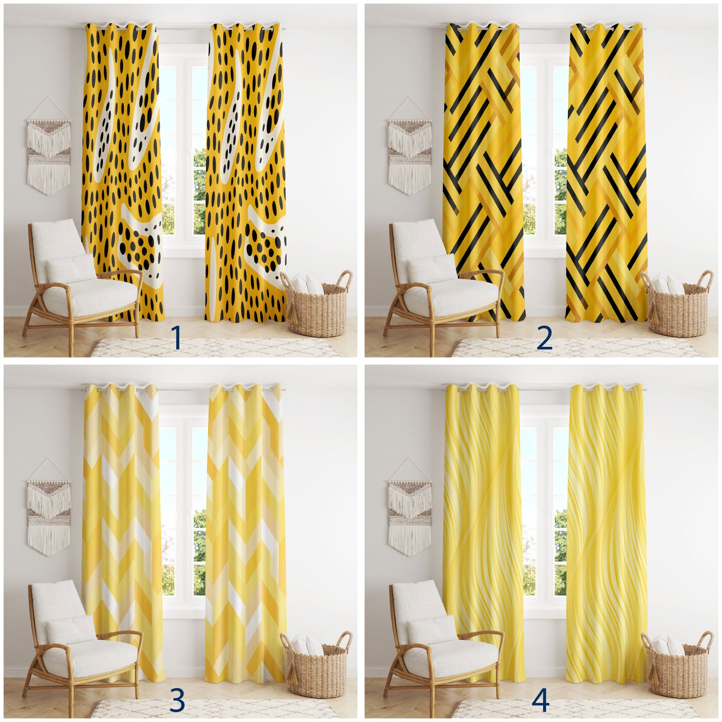 Yellow Abstract Geometric Curtains Yellow Line Patterned Home Drapes