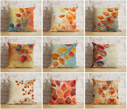 Colorful Autumn Leaf Cushion Cover Rustic Fall Leaves Pillow Cover