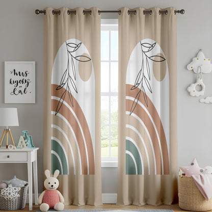 Onay Abstract Boho Plant Curtains – Terracotta and Green Rainbow Drapes for Neutral Nature-Inspired Interiors