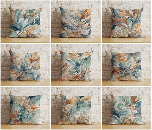 Abstract Elegance Cushion Cover Watercolour Leaf Design