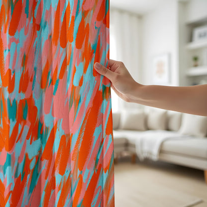 Onay Abstract Expressionist Window Curtains, Colorful Brushstroke Drapes